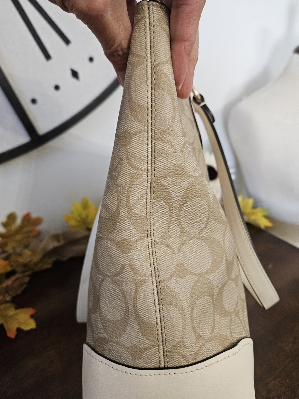 Coach Beige Signature Canvas Tote with White Trim - Picture 7 of 11